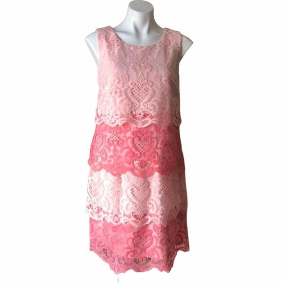 LESLIE FAY Plus Size Pink Colorblock Sheath Dress Size 14 - Picture 7 of 7